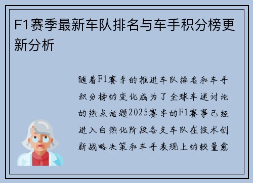 F1赛季最新车队排名与车手积分榜更新分析