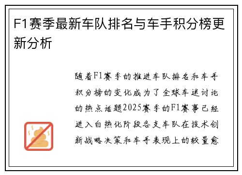 F1赛季最新车队排名与车手积分榜更新分析